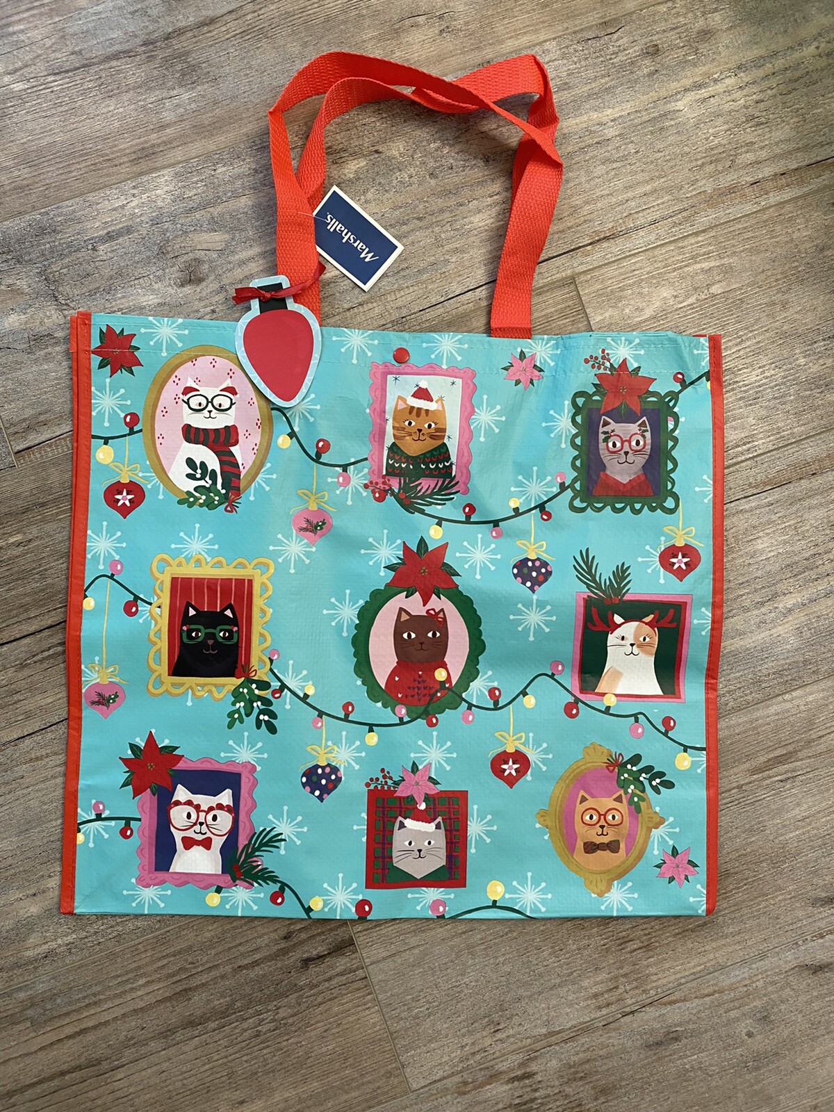 NEW Marshalls Christmas Kitty Cats Shopping Gift Bag Reusable Travel Tote