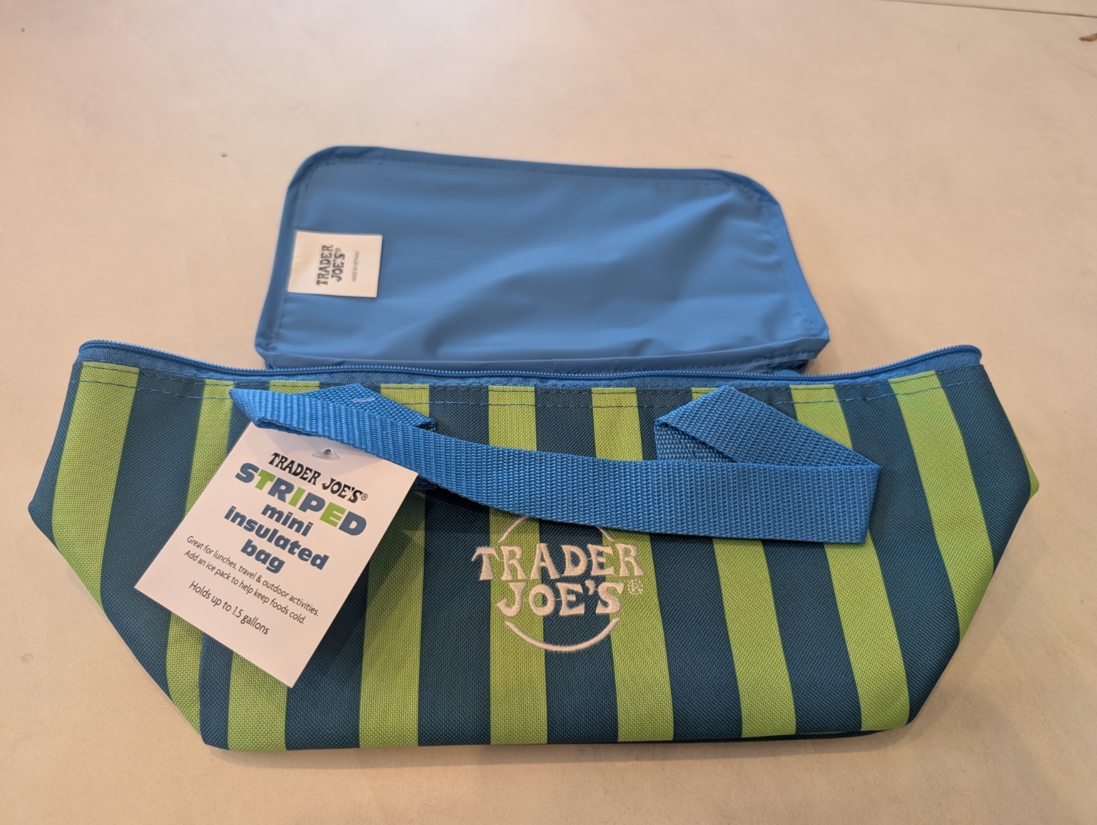 NEW Trader Joe’s 2026 Striped Mini Insulated Tote Bag Blue Green