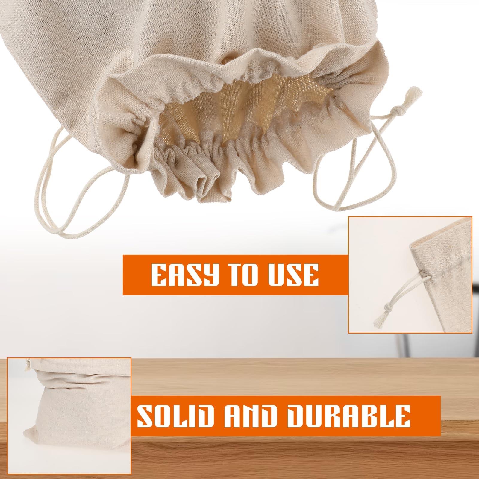 Linen Large Drawstring Storage Bags, 2Pcs Reusable 12 x 16 in One Size, White