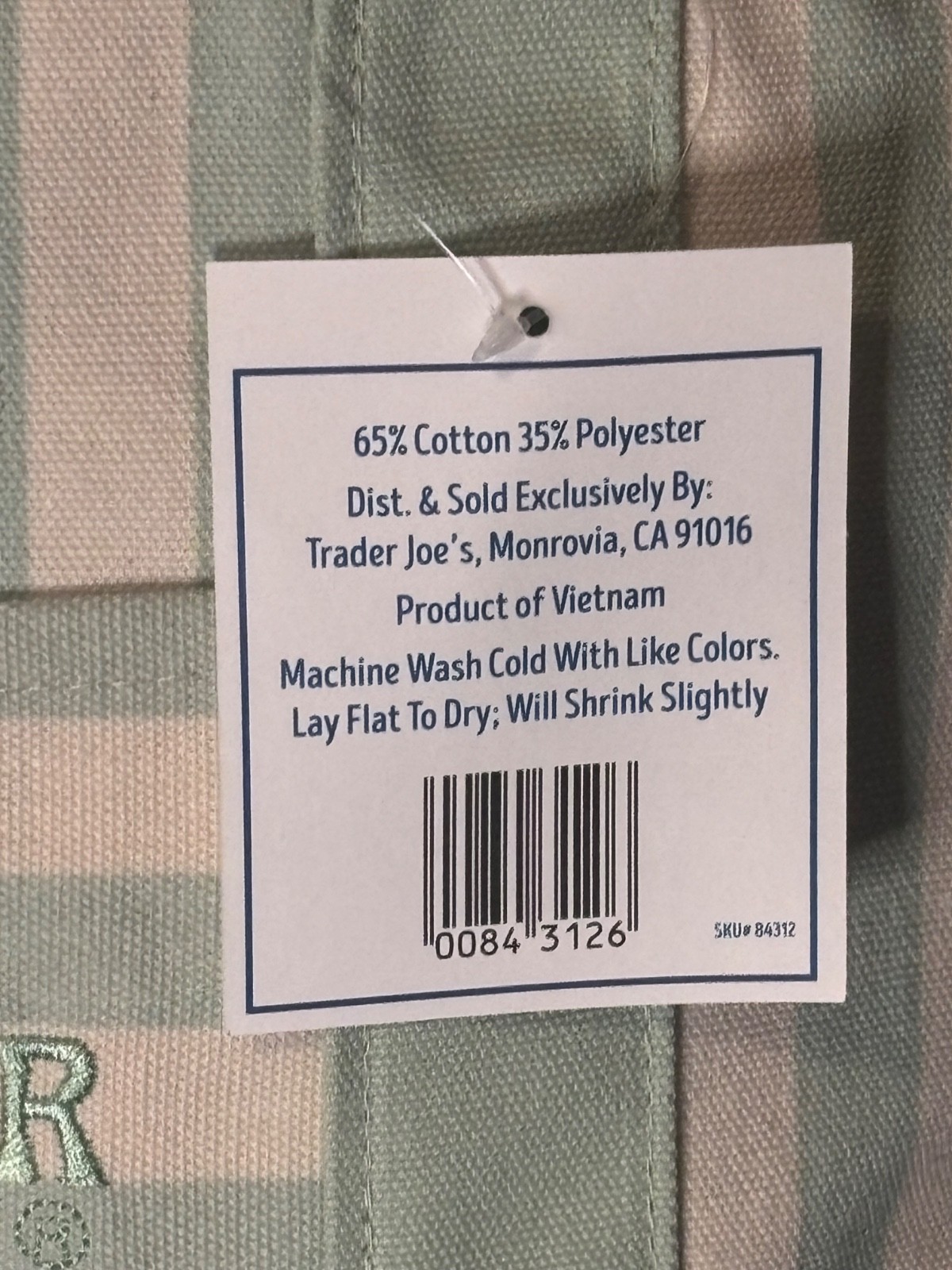Limited Edition 2026 Trader Joe’s Seafoam Green Striped Mini Canvas Tote Bag