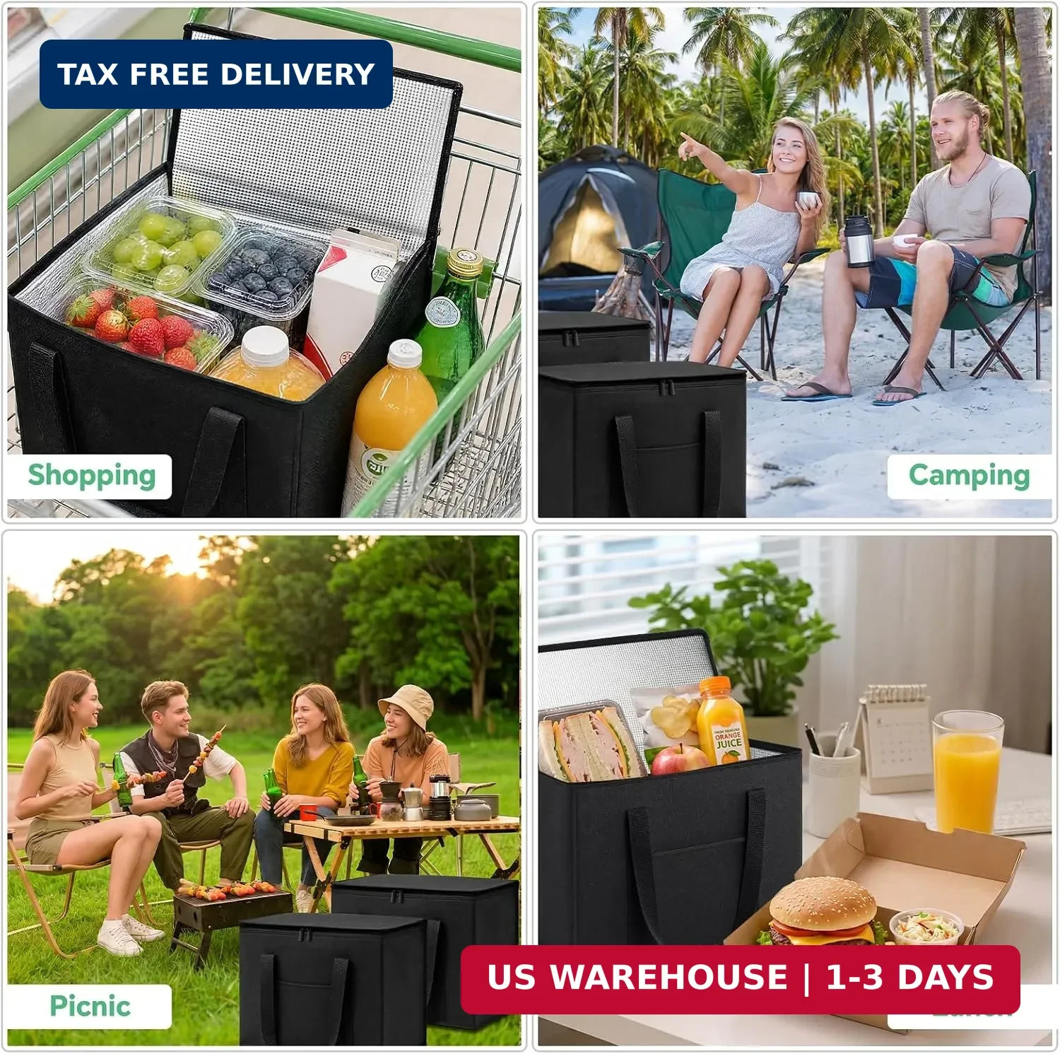 2 Pack Insulated Grocery Bags, Collapsible Insulated Cooler Bag, Reusable Shoppi
