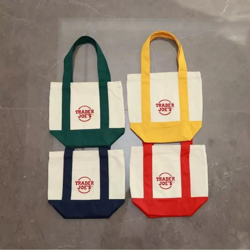 Trader Joe’s Mini Pastel Canvas Tote Bag Set Of 4 REK Blue Green YELLOW NWT