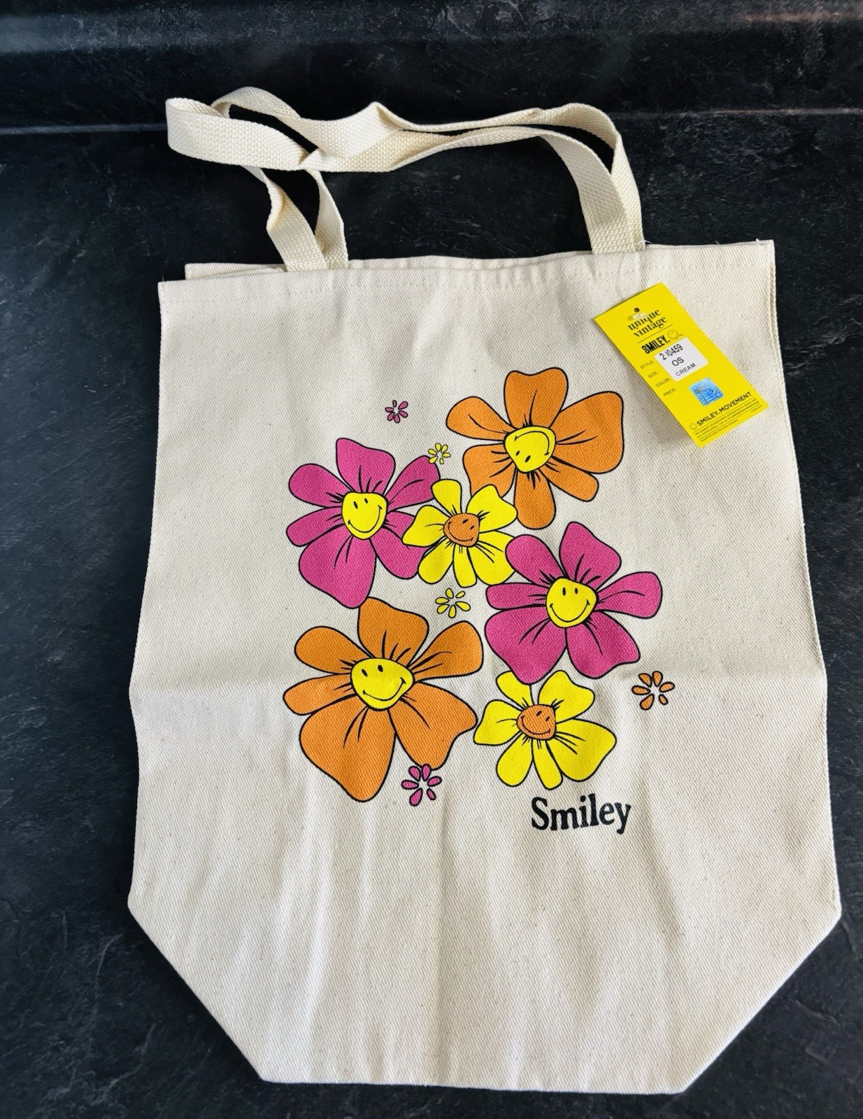 Unique Vintage X Smiley Canvas Tote Bag NEW Hippie Boho Gift Shopping
