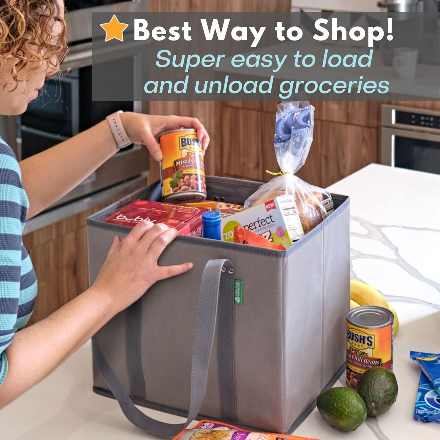 Reusable Grocery Bags (3 Pack) – Heavy Duty Reusable Shopping Bags with Box Shap