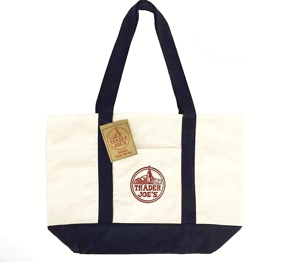 TRADER JOE’S LARGE CANVAS BAG HEAVY COTTON REUSABLE SHOPPING BAG LARGE NAVY BLUE