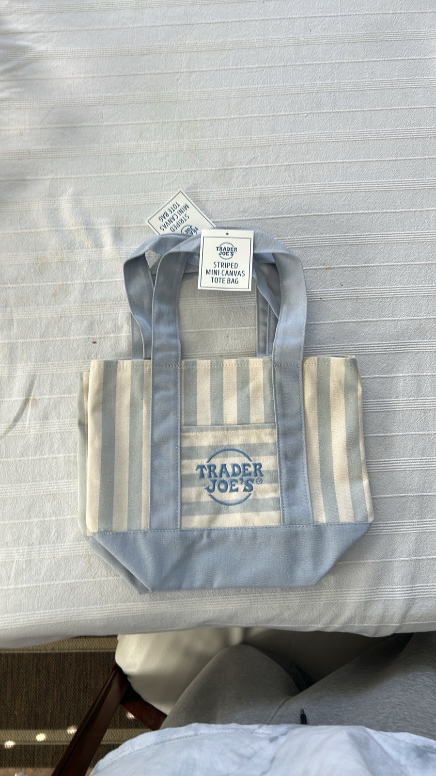 Trader Joe’s Mini Canvas Tote Bag Striped Blue/White 12×14 in 6 in W