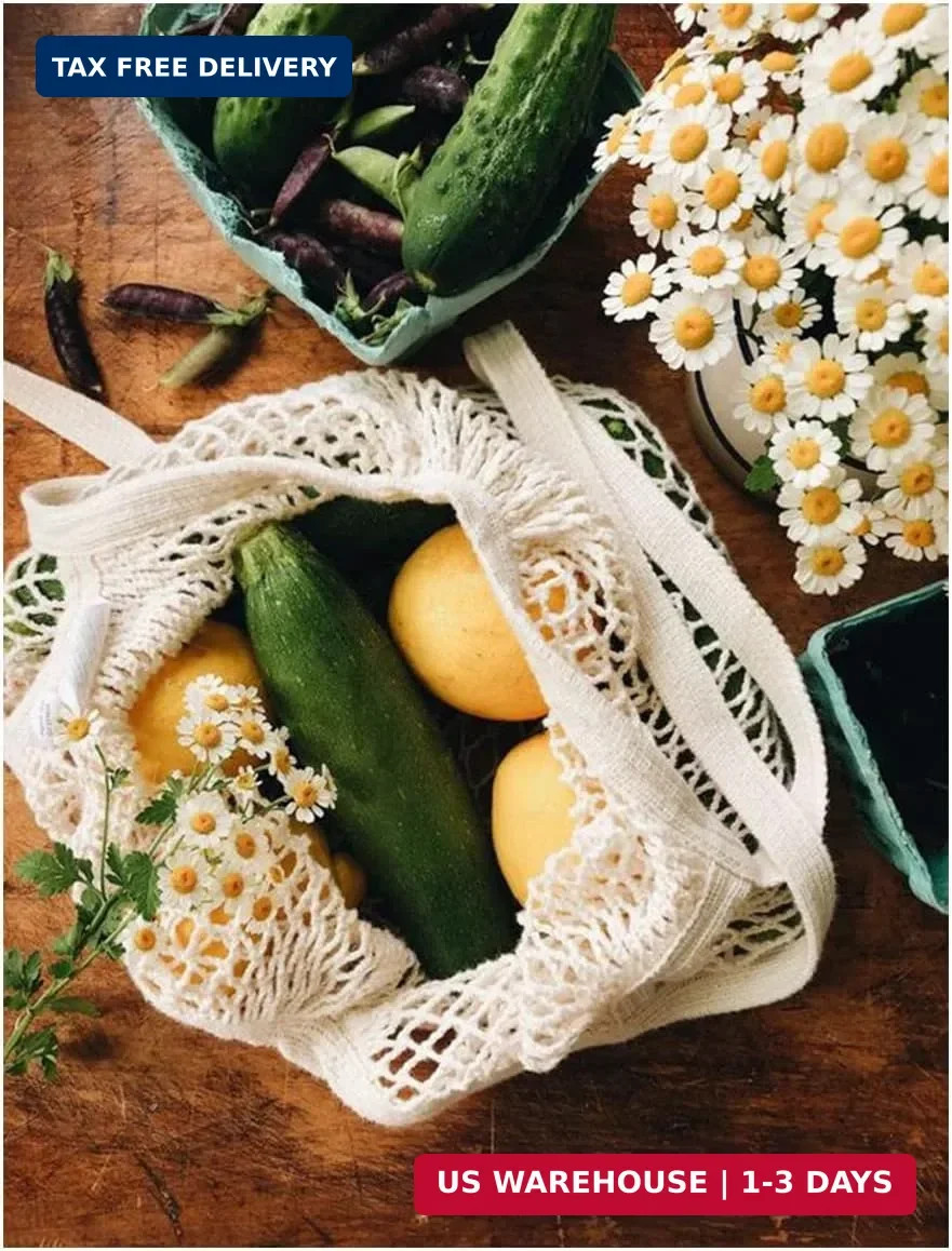 Cotton String Mesh Grocery Bags Set of 5 Reusable Net Tote Shopping Produce Bag
