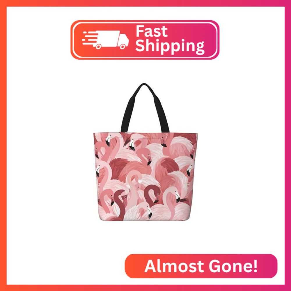 Famame Pink Flamingo Canvas Tote Bag Large Women Casual Shoulder Bag Handbag Reu