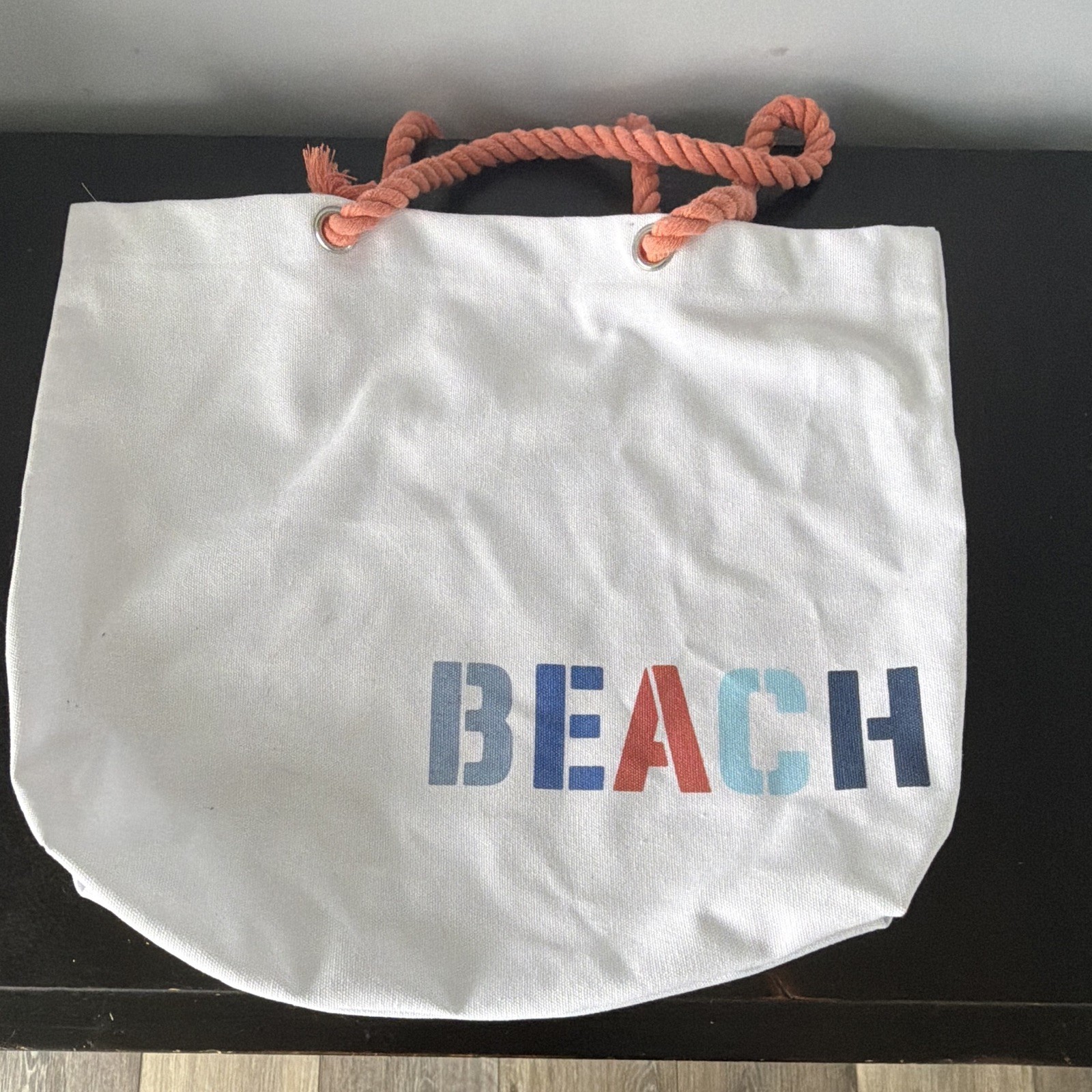 Salty Starfish BEACH Text Tote Bag Rope Handles 18×16