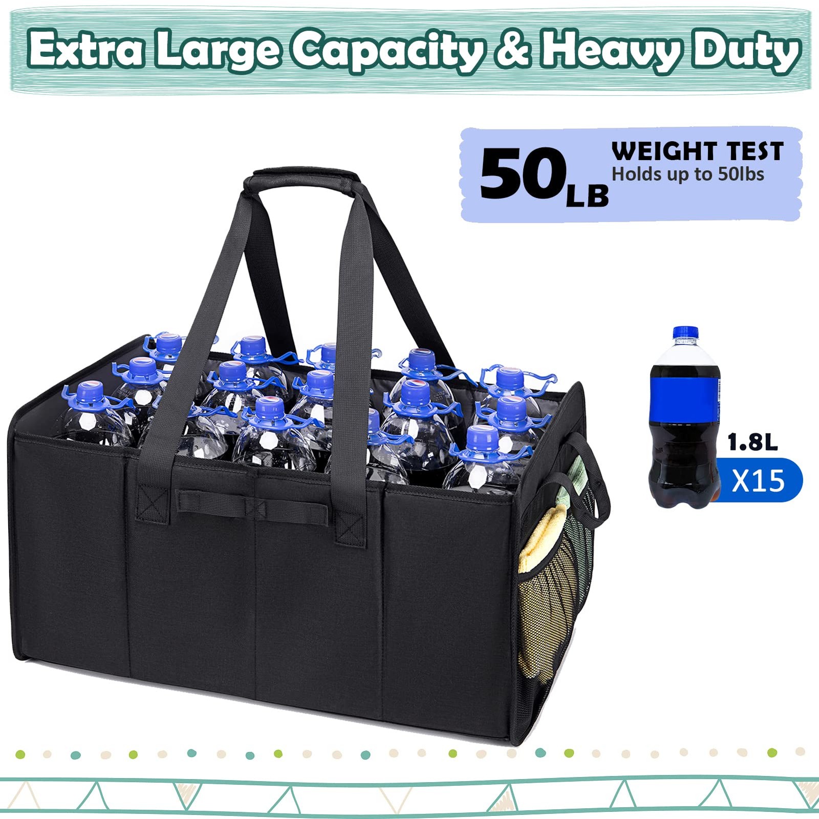 Extra Large Utility Tote Bag with Wire Frame Collapsible Reusable Grocery Bag…