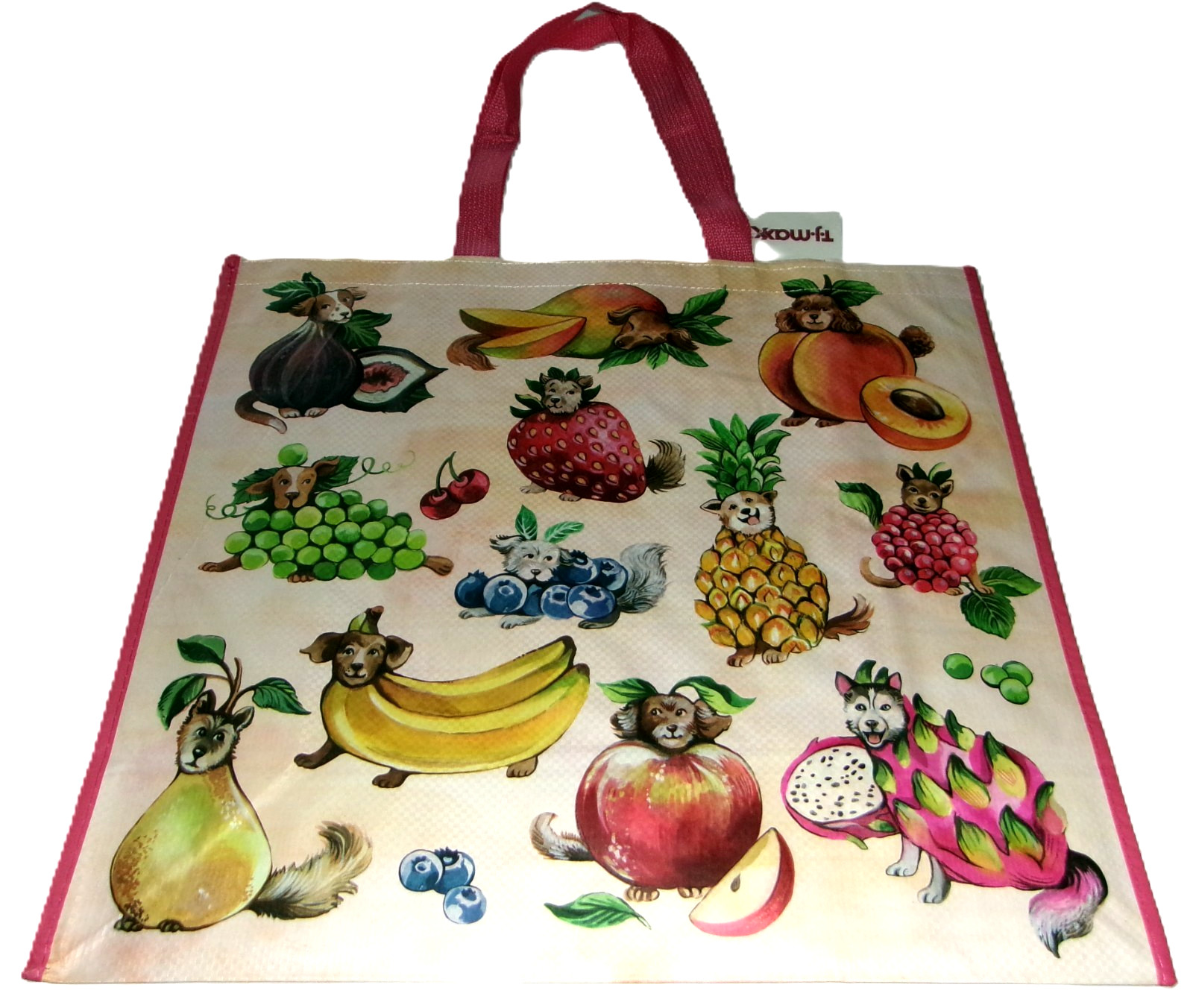 Reusable Tote Bag ~ 20″ X 18″ X 8″ ~ DOGS DRESSED AS FRUIT By T. J. Maxx🐶