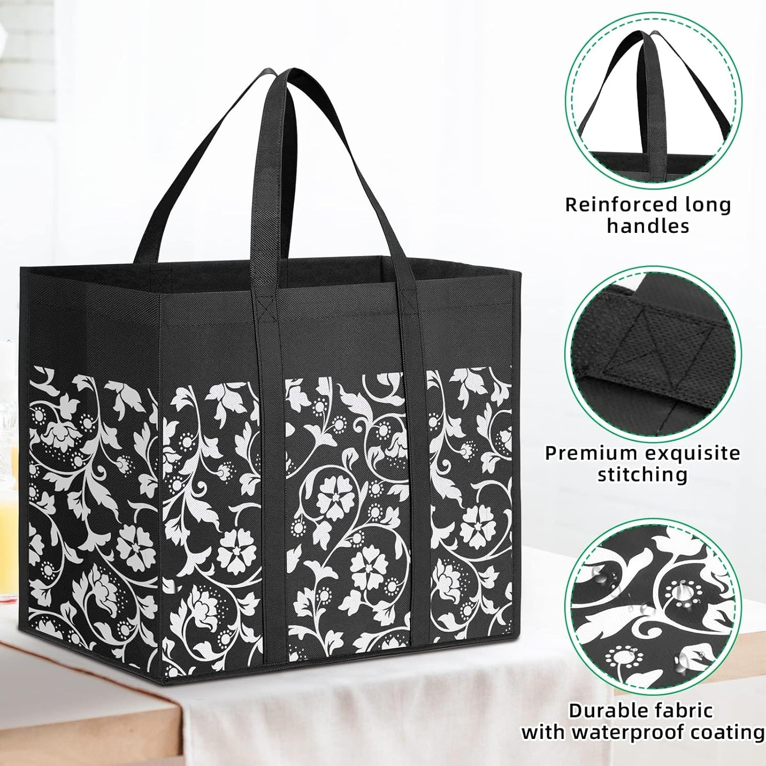 Reusable Grocery Bags Foldable Tote Bags bulk with Reinforced Handles Shopping B