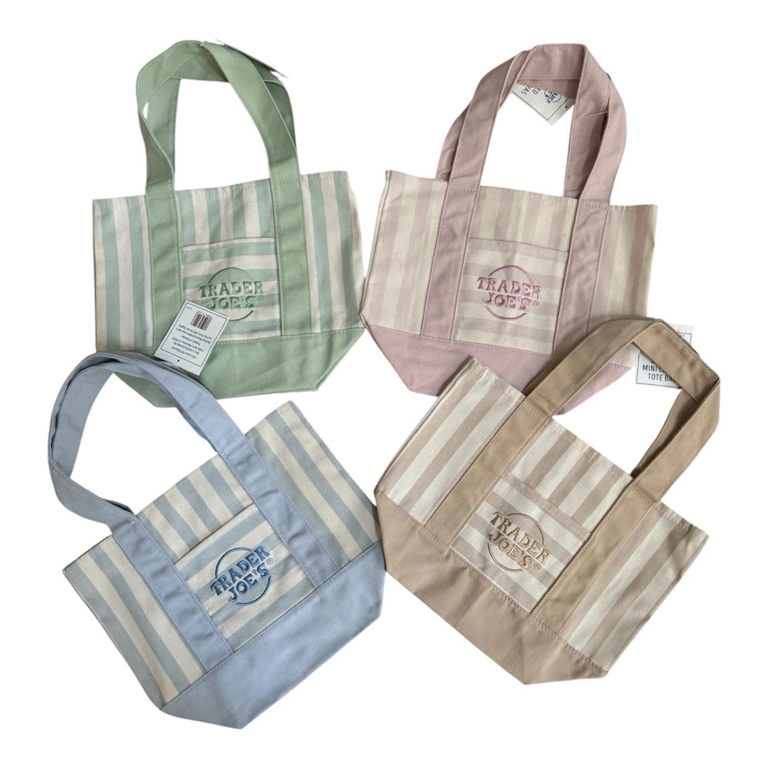 Trader Joe’s Mini Pastel Stripe Canvas Tote Bag Limited Edition Set Of 4 In Hand