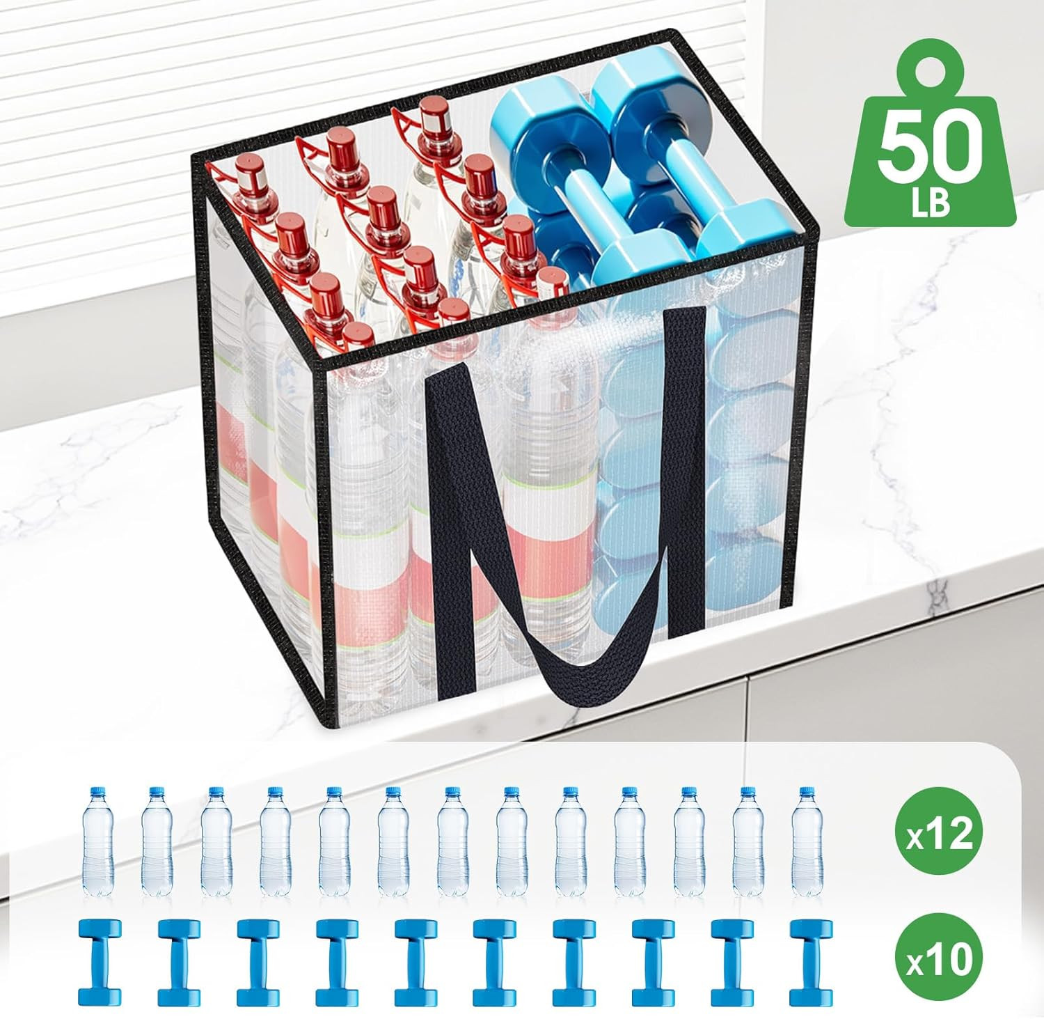 Clear Reusable Grocery Bags 2 Pack Large Utility Tote Shopping Bags Heavy Duty