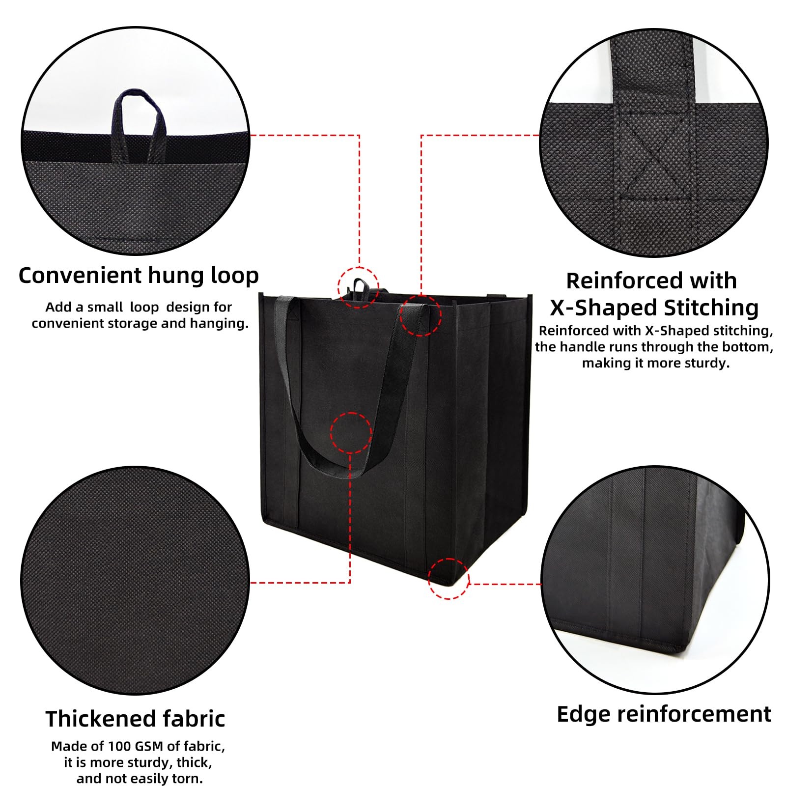 10 Pack Reusable Reinforced Handle Grocery Bags-Each with Thickened Bottom Bo…