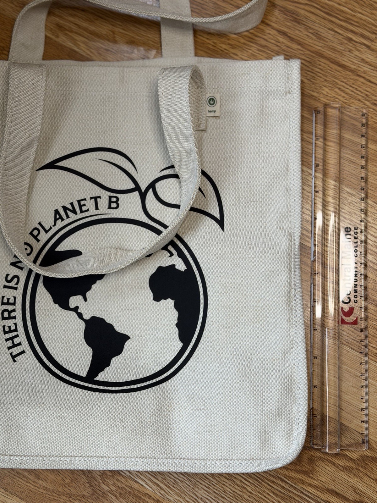 Reusable Hemp Tote Bag w/ Handles & Decal Eco-Friendly “There is no planet B”