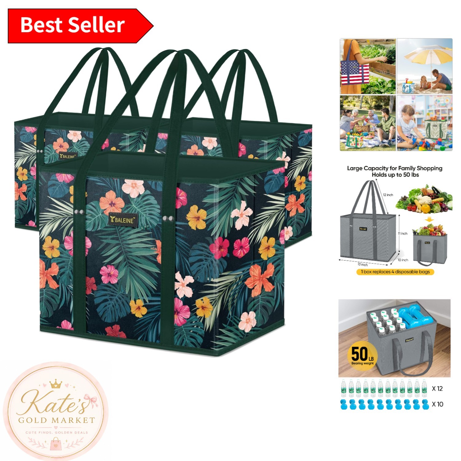 3-Pack Reusable Grocery Bags in Blossom Season – Foldable & Stylish Design