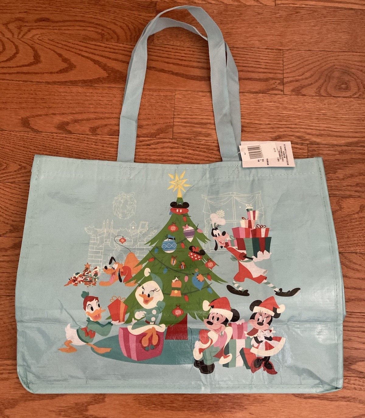 Disney Reusable Tote Bag Blue Christmas Xmas Mickey Friends Plastic New