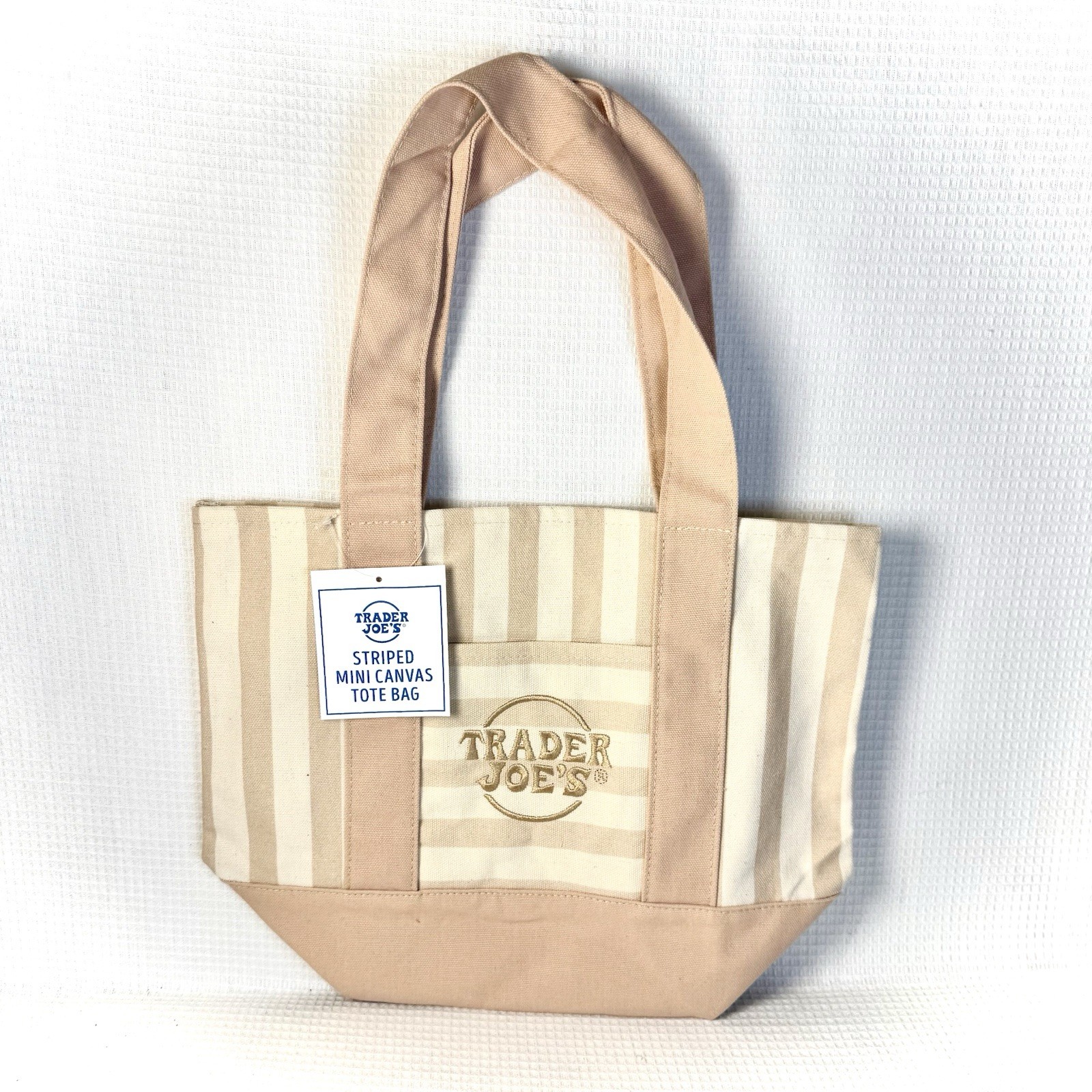 Trader Joe’s Mini Pastel Stripe Canvas Tote Bag – BEIGE/TAN – Limited Edition