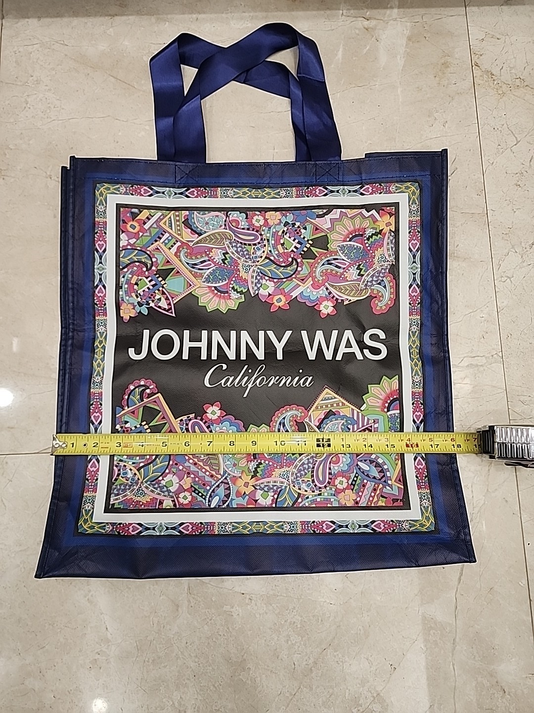 NEW Johnny Was Large Shopping Tote Bag Blue Paisley Folds Flat Travel NWOT