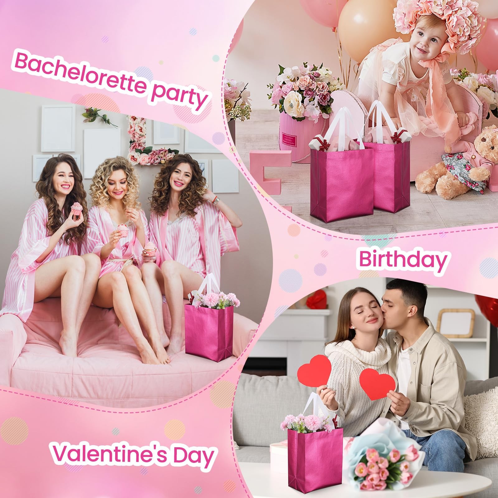 80 Pcs Reusable Gift Bags Set Glossy Grocery Gift Tote with Handle for Weddin…
