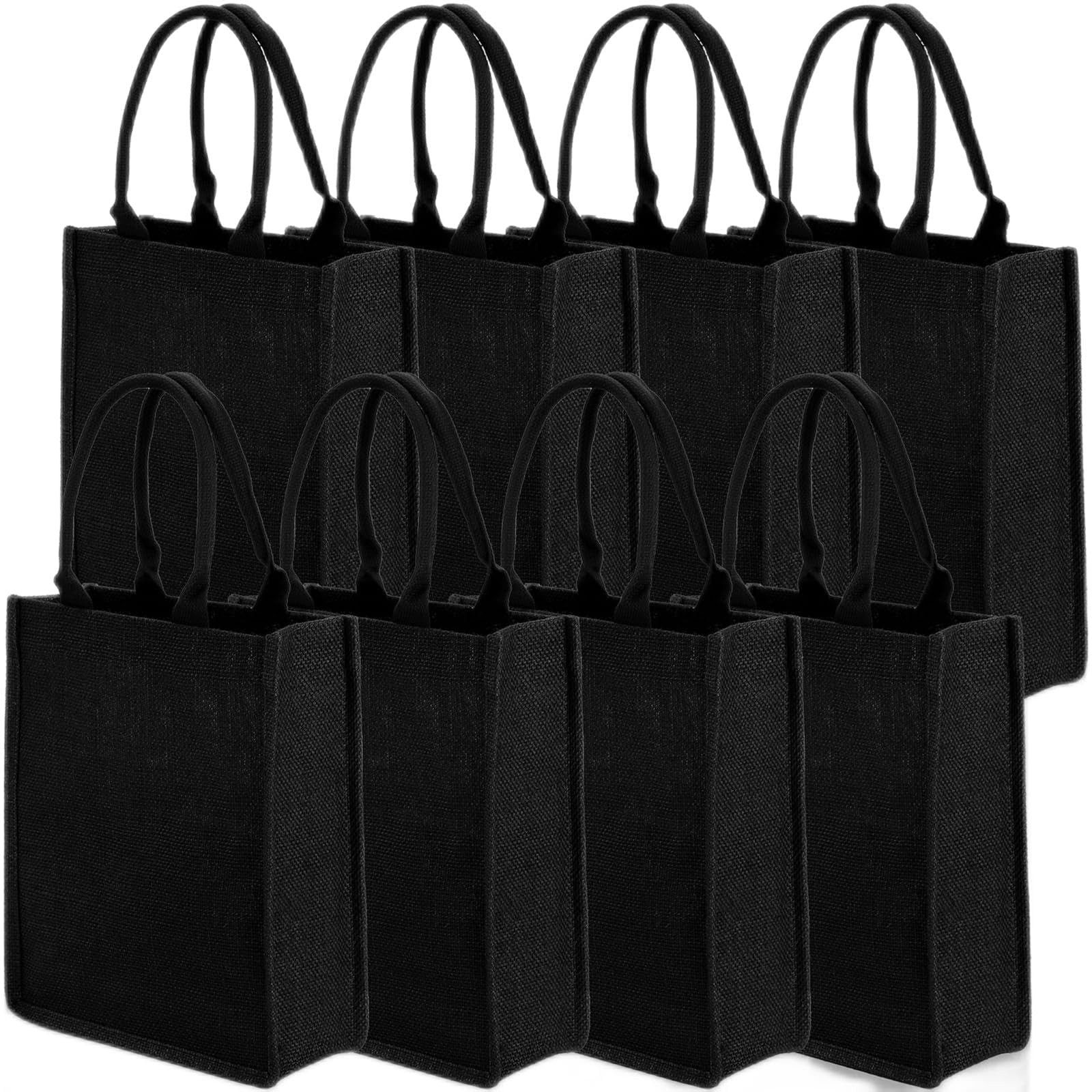 8 PCS Black Burlap Tote Bags With Handles Reusable Jute Bags 9.8×11.8×3.9 Inch