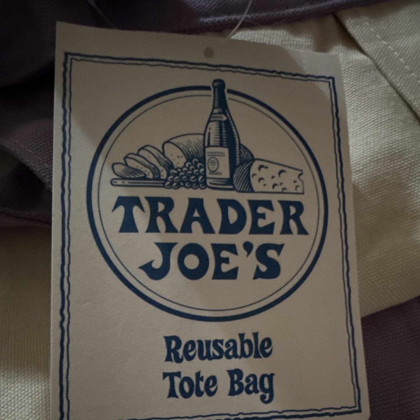 Trader Joe’s Large Canvas Tote Set 2 Beige/Purple Reusable Double Handles