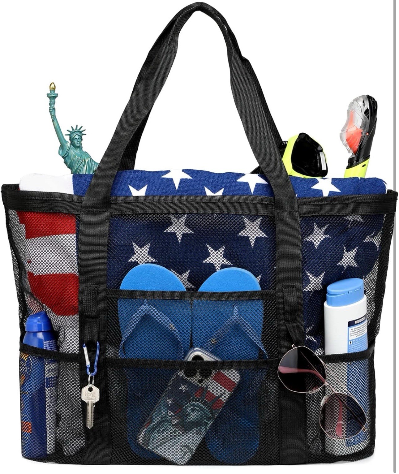 F-color Mesh Beach Bag Family – Large Tote for 16.5″ x 15″ x 8.5″, Black – NEW