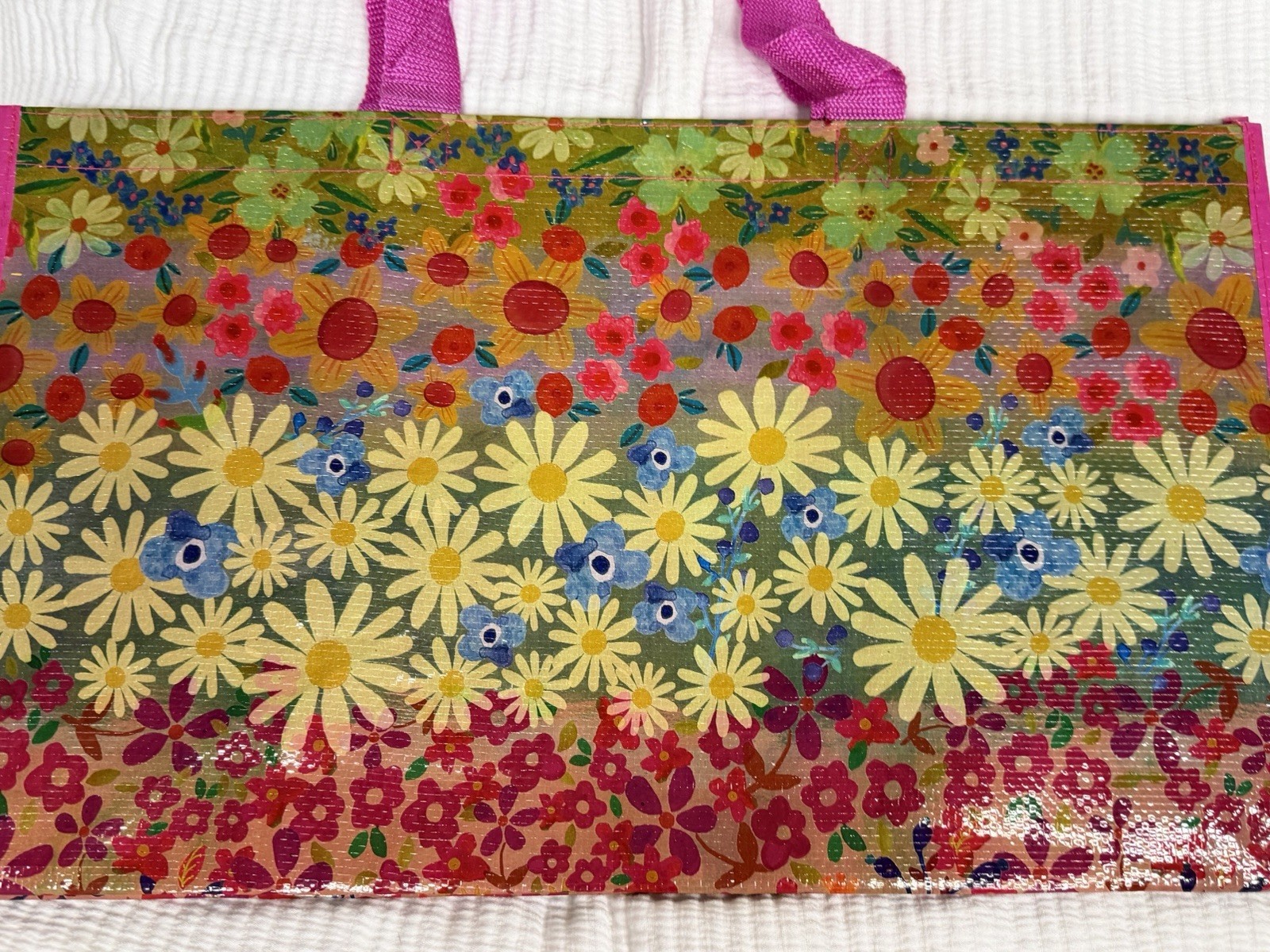New Natural Life Multi Color Floral Carry All Wildflower Border Tote Bag Boho