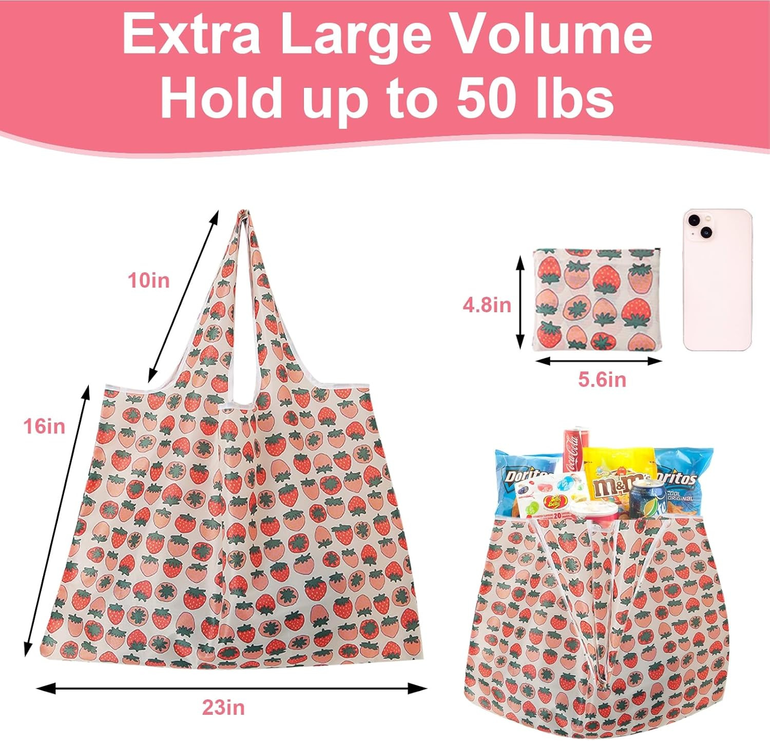 Extra Large 50L Reusable Foldable Grocery Bags – Washable Polyester in Pocket