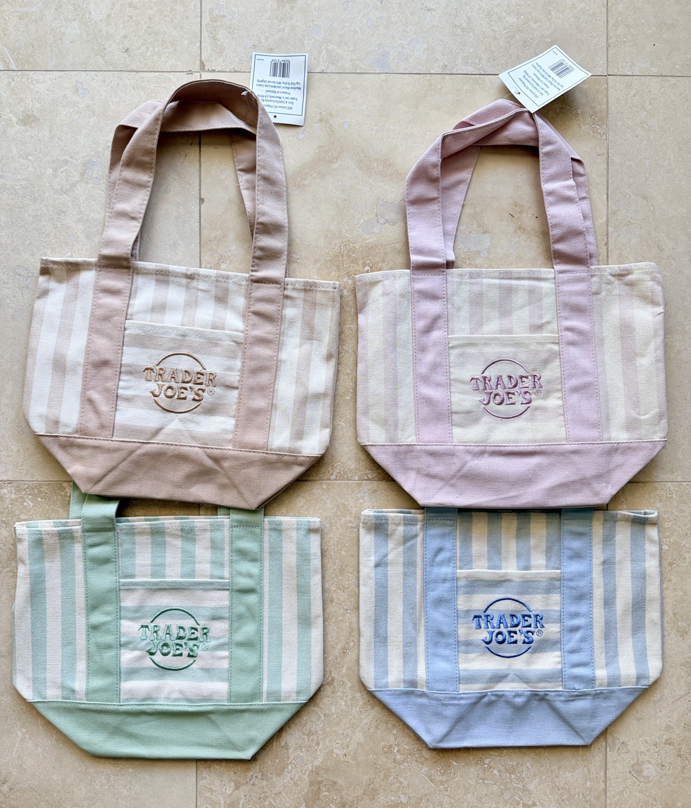 Trader Joe’s Mini Pastel Stripe Canvas Tote Bag Limited Edition Set Of 4 summer