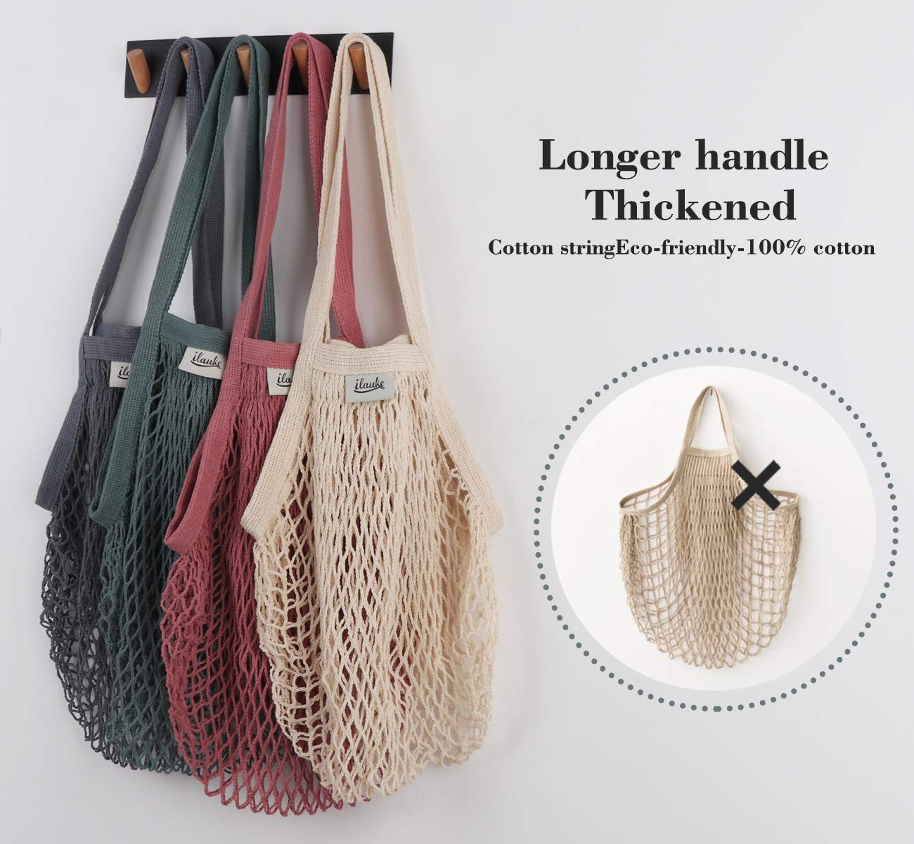 Mesh Grocery Bags, 5 Pack Reusable Washable Cotton String Shopping Bag, Cotton M