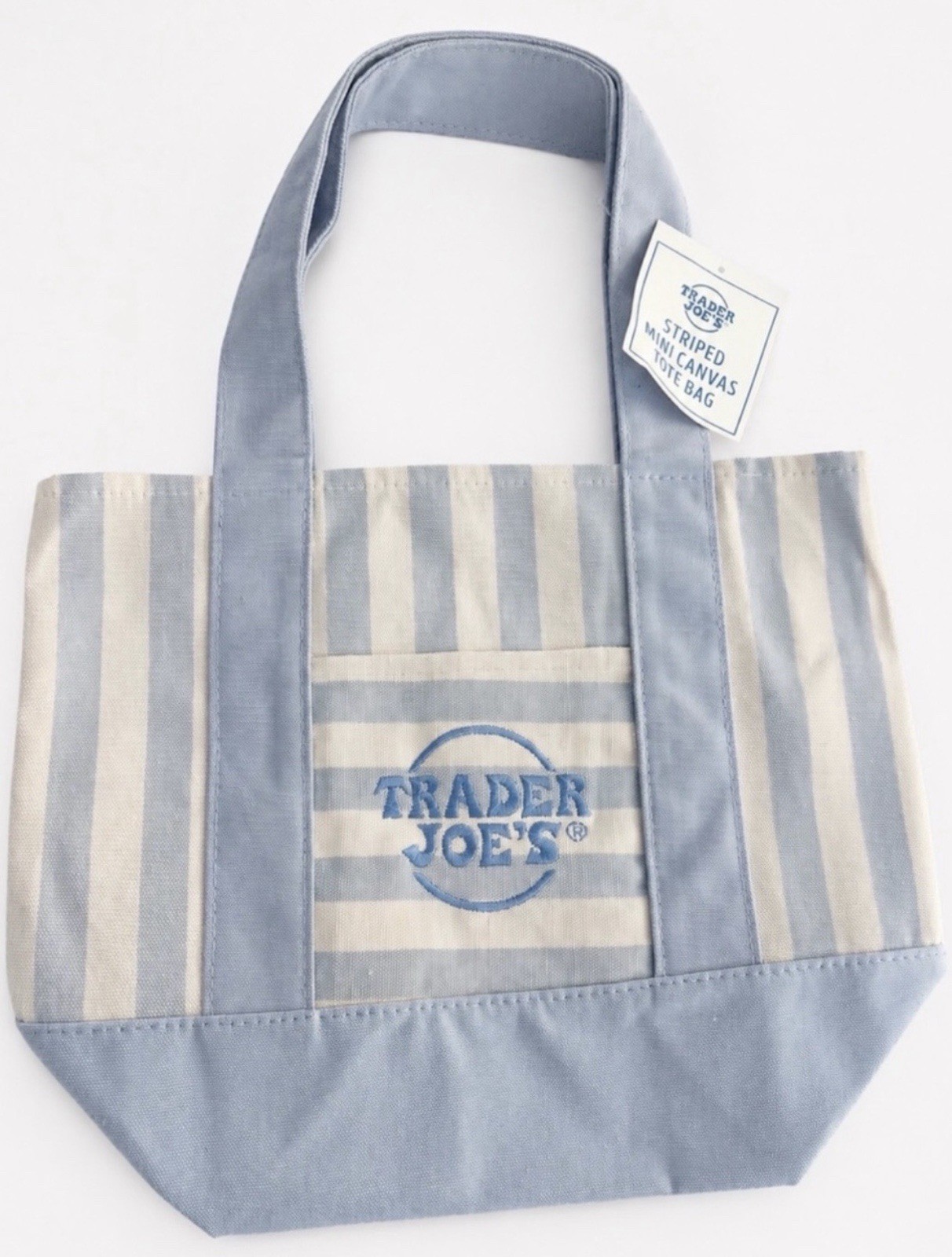 Trader Joe’s Striped Mini Canvas Tote Bag Sky Blue 2026 Limited Edition