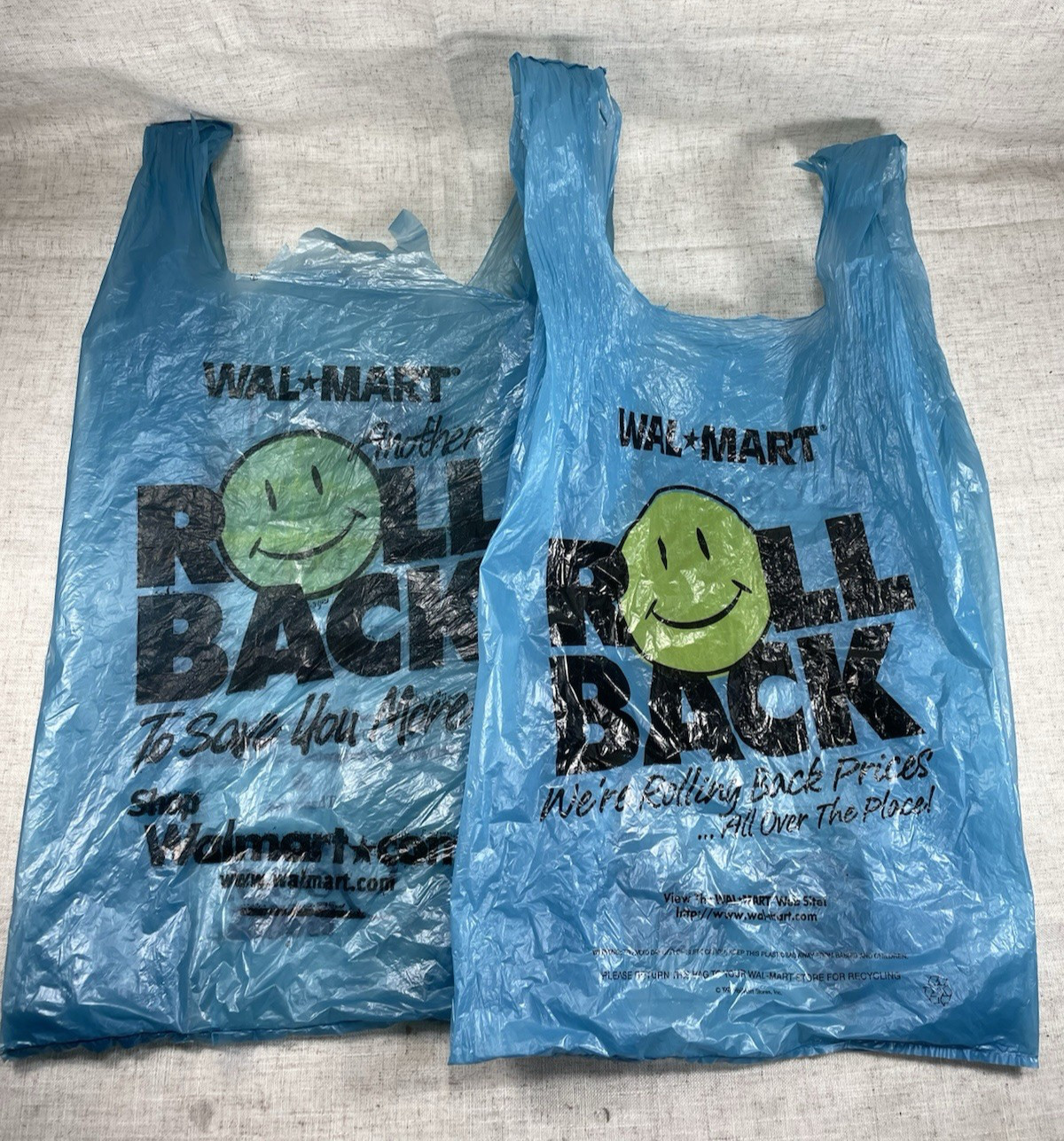 Vintage 1997 Walmart Smiley Face Grocery Shopping Bags Preowned Pair Wal-Mart