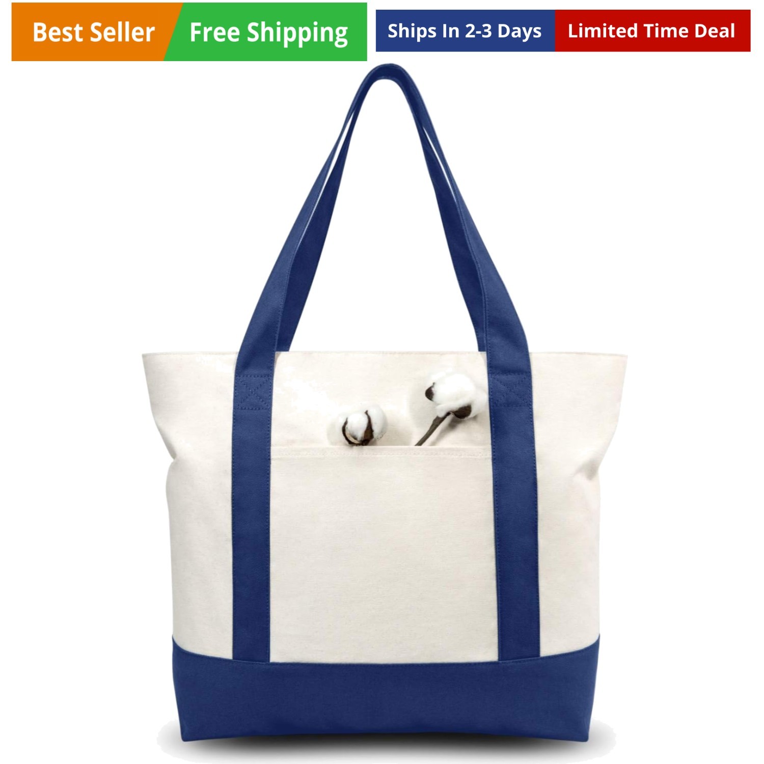 3-Pack Canvas Tote Bags with an External Pocket, Reusable Grocery Shopping Ba…