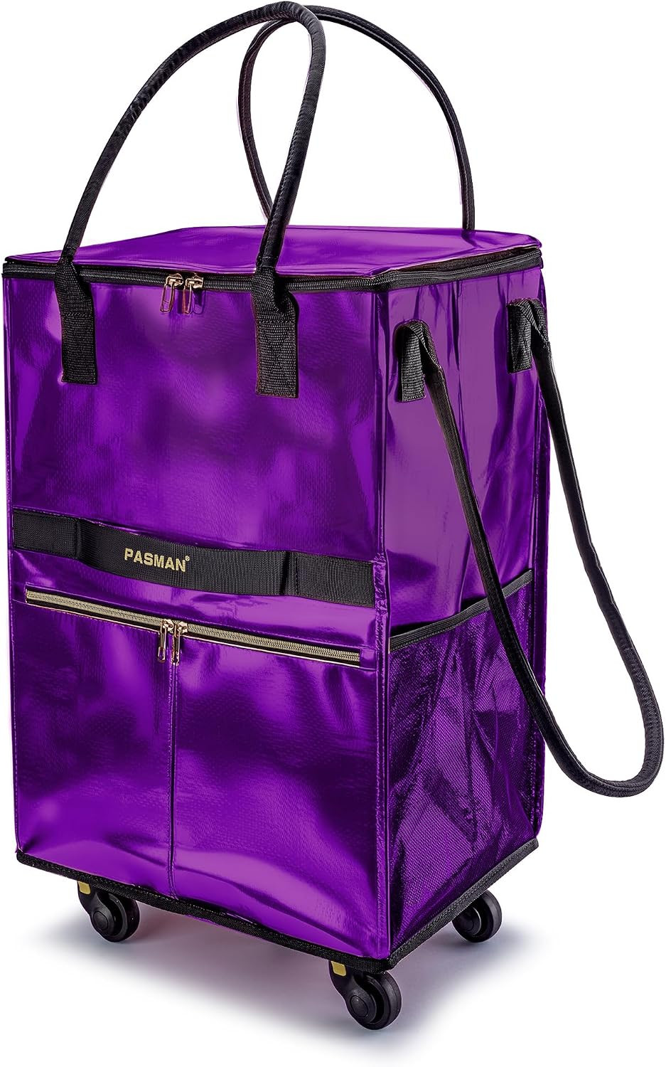Reusable Grocery Bag on 5 Wheels, Foldable Rolling Tote Bag with Handle and Zipp