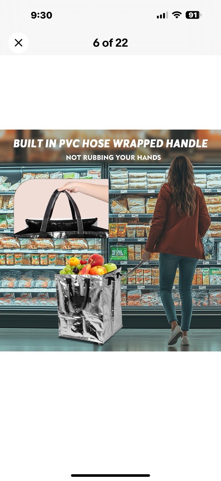 (Large,Silver) Reusable Grocery Bag on Wheels, Foldable Rolling Tote Carries …