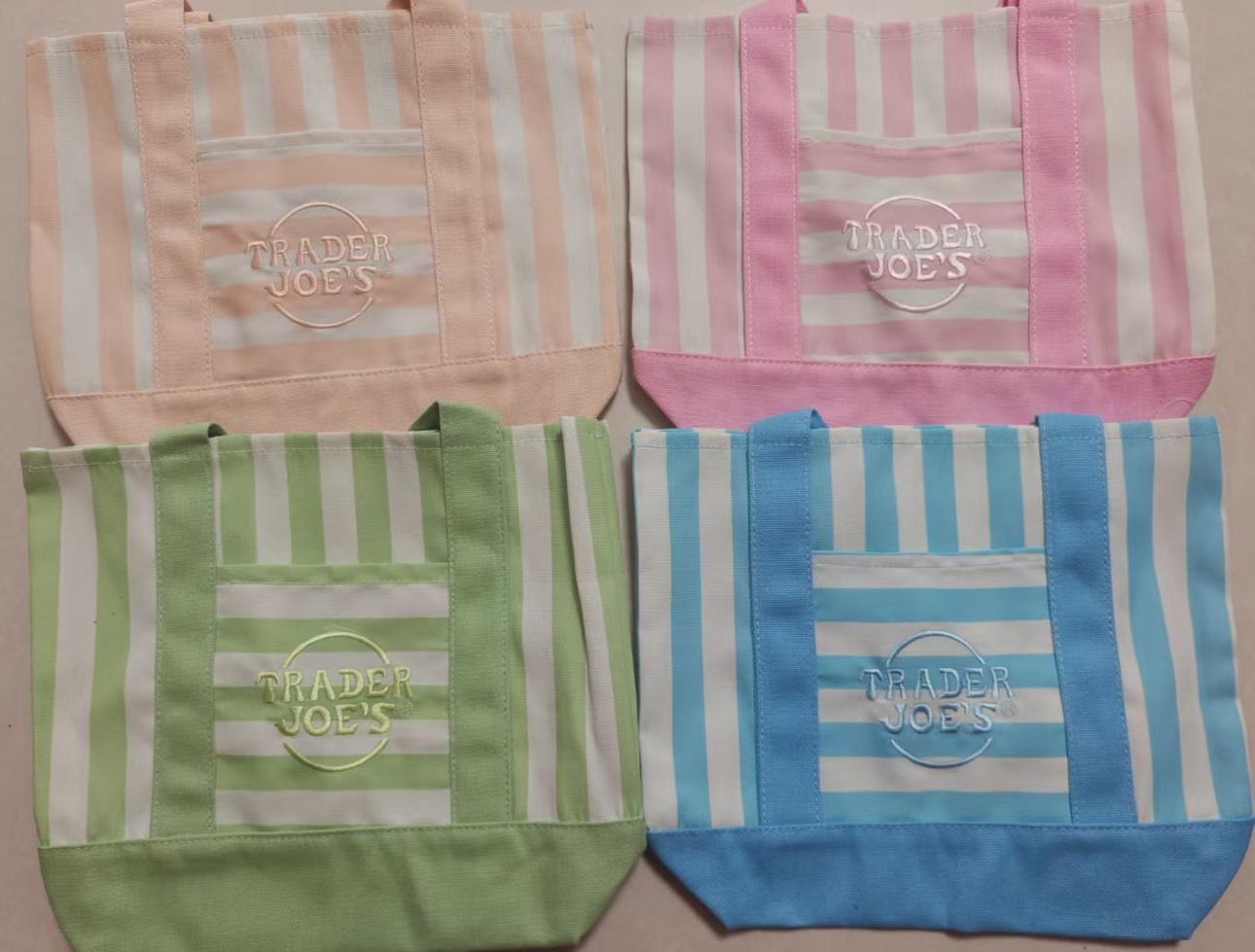 Set of 4 Trader Joe’s Limited Edition 2026 Drop Mini Stripe Canvas Tote Bag NEW
