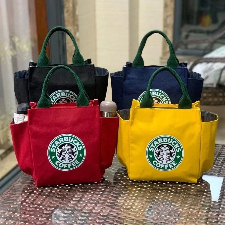 Starbucks Canvas with Side Pockets Multi Purpose Handbag Reusable Daily Bag 4：