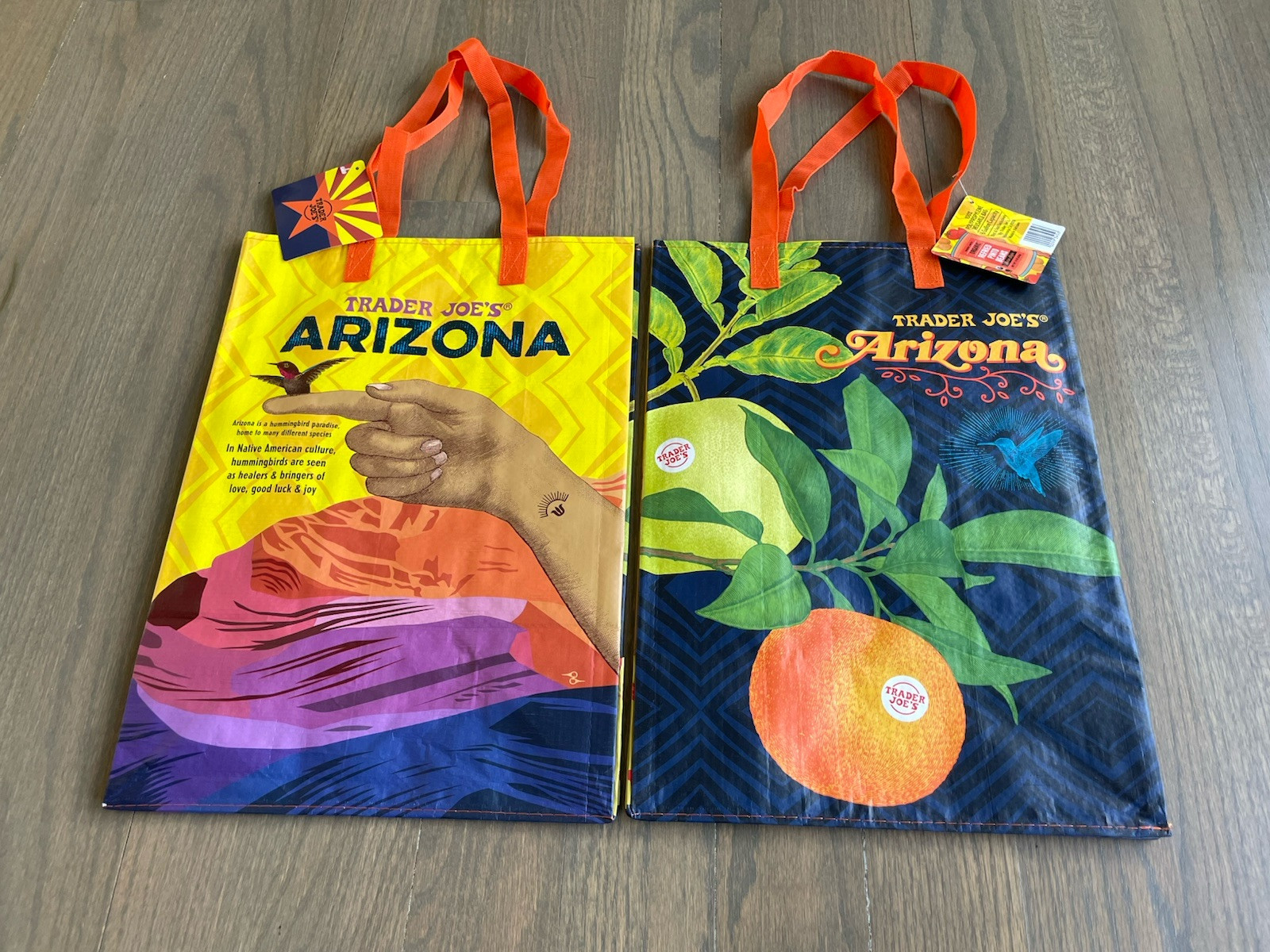 Trader Joes Recycled Arizona Reusable Shopping Bags Totes Set Of 2 New