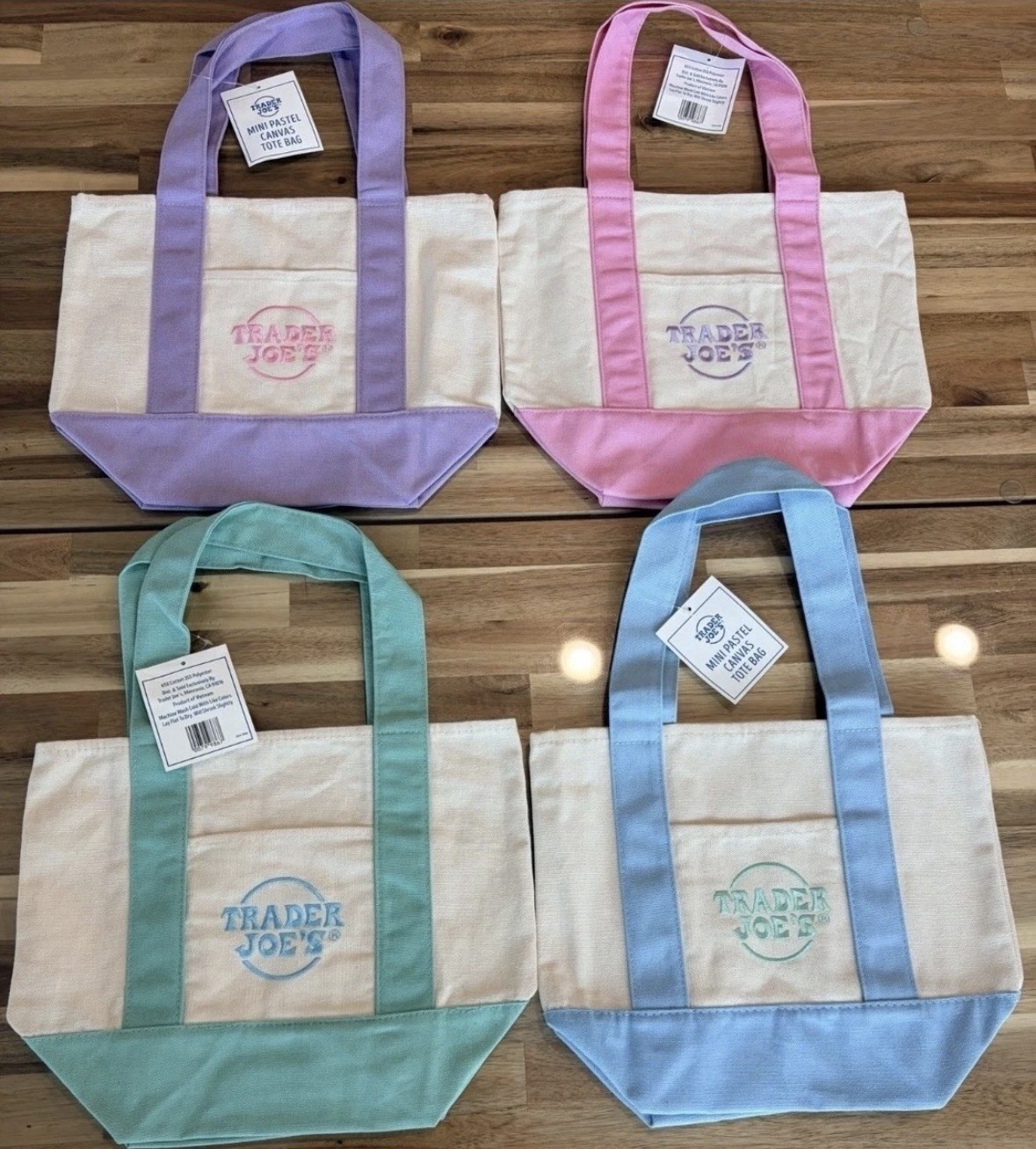 Trader Joe’s Mini Easter Pastel Canvas Tote Bags 4 Colors Each $13