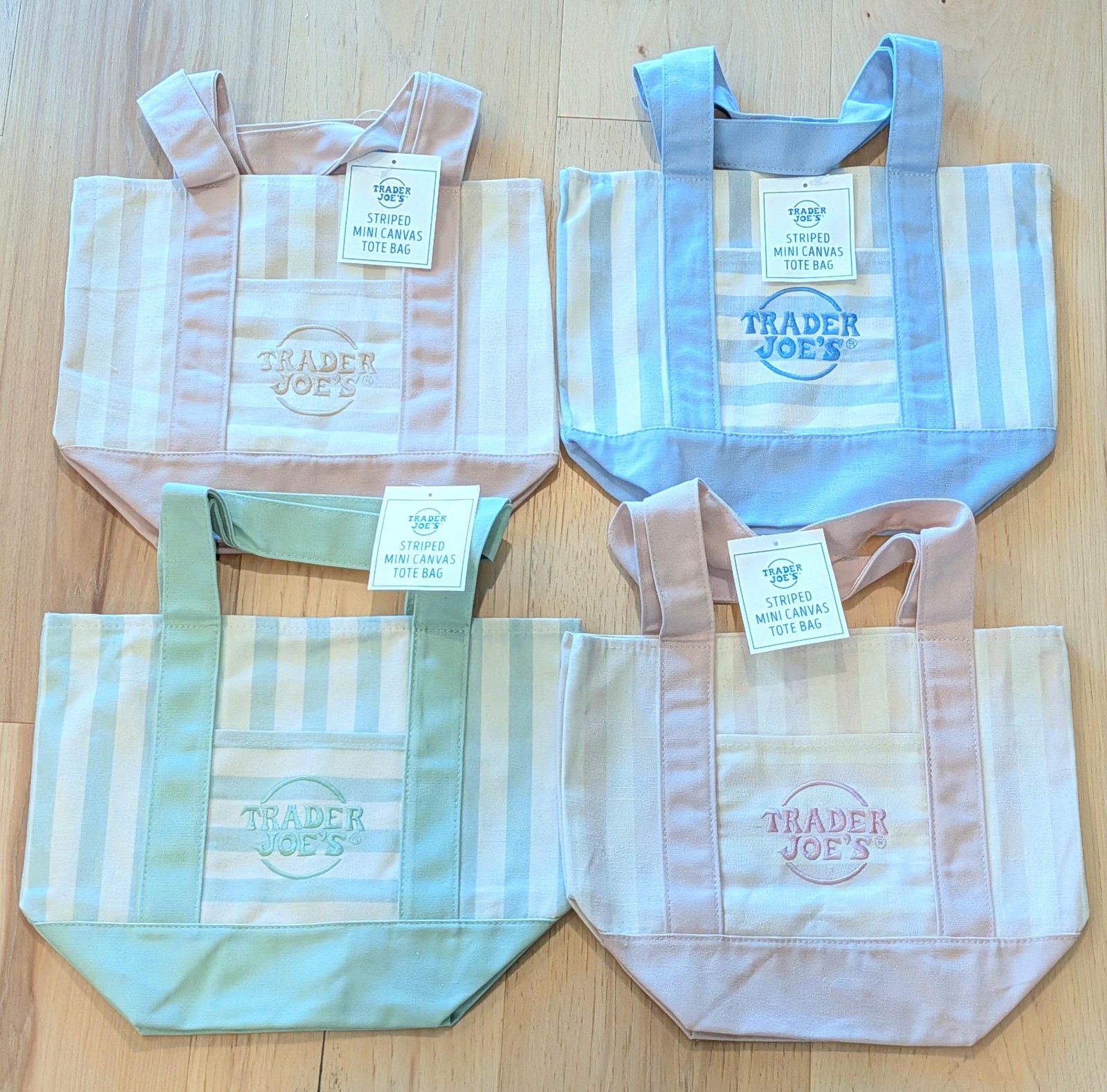 Trader Joe’s Mini Pastel Striped Canvas Tote Bag June 2026 – Set Of 4