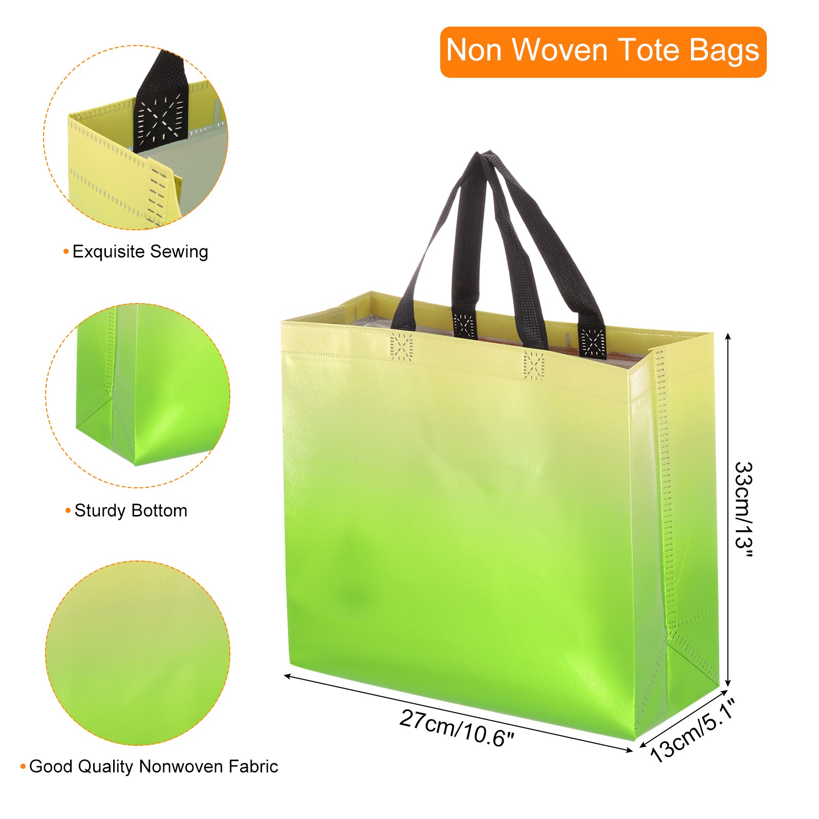 24Pcs Reusable Gift Bags with Handles 10.6 x 13 Inch Gradient Green