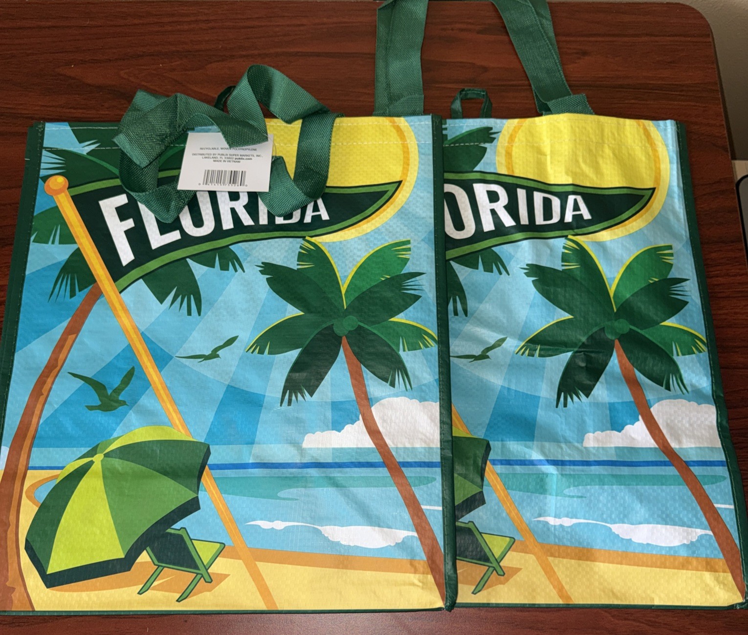 Florida Reusable Tote Bag Beach Palm Environmental Friendly Eco Shopping 2 Bags