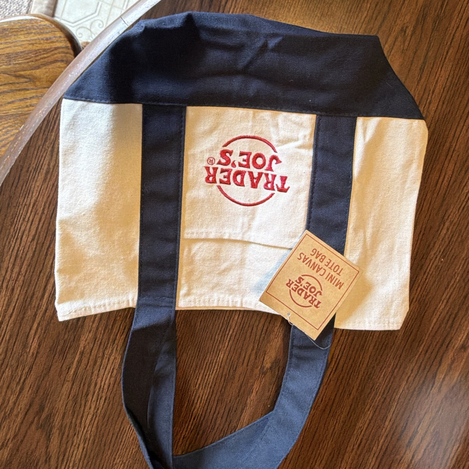 Trader Joe’s Mini Canvas Tote Bag Reusable Blue/Beige Logo 2 Gal 13×8.5×6