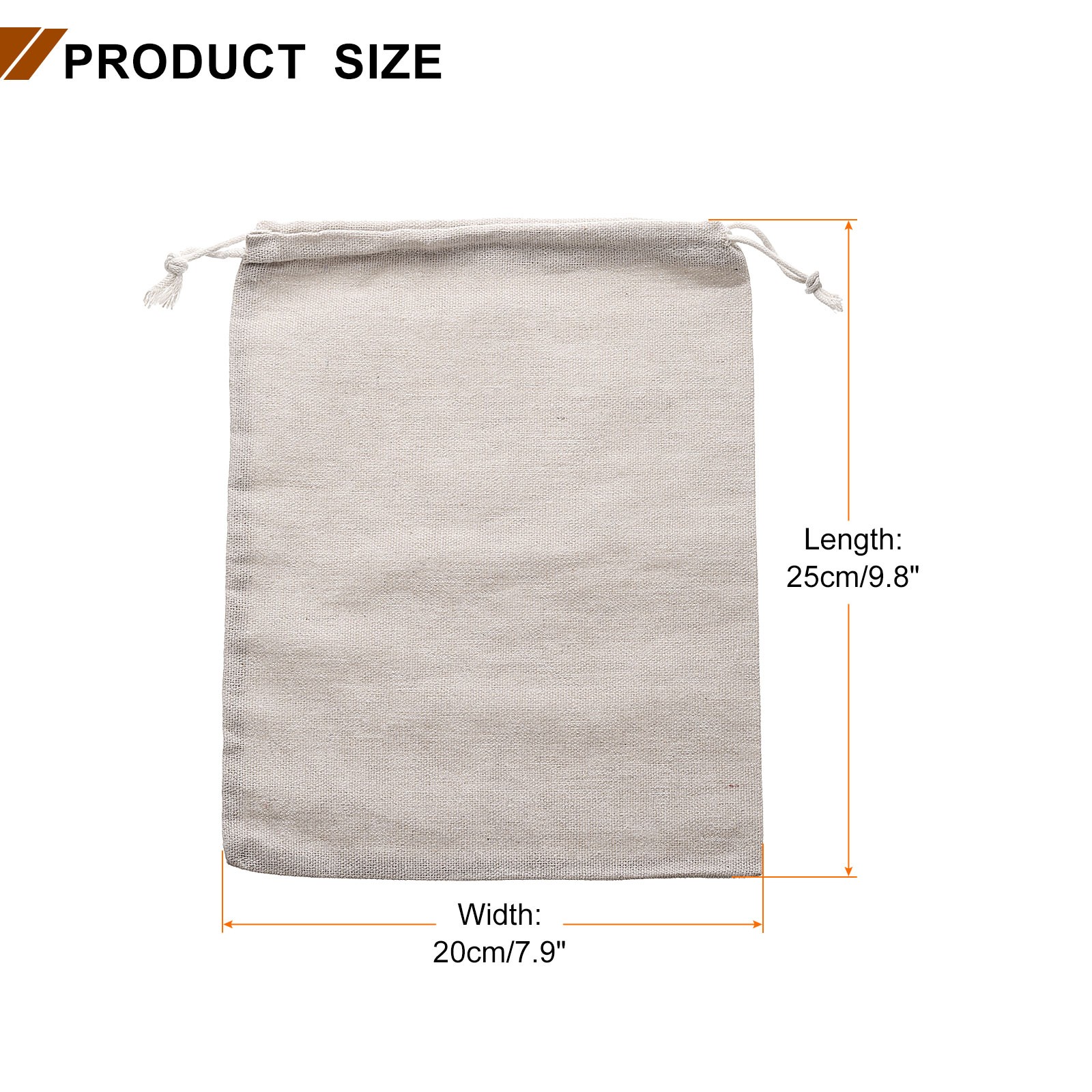 12 pieces cloth bags 20x25cm with drawstring, beige for storage
