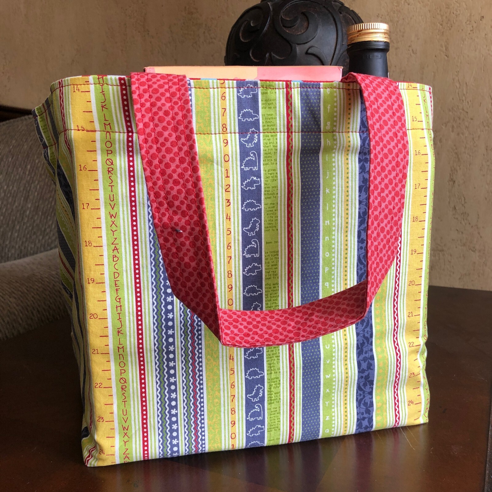 Dino stripes and dots Go-Green Reusable grocery tote handmade