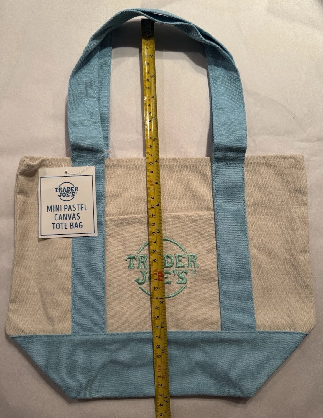 TRADER JOE’S MINI PASTEL CANVAS TOTE BAG BABY BLUE NWT FREE GIFT FAST SHIP 🎁