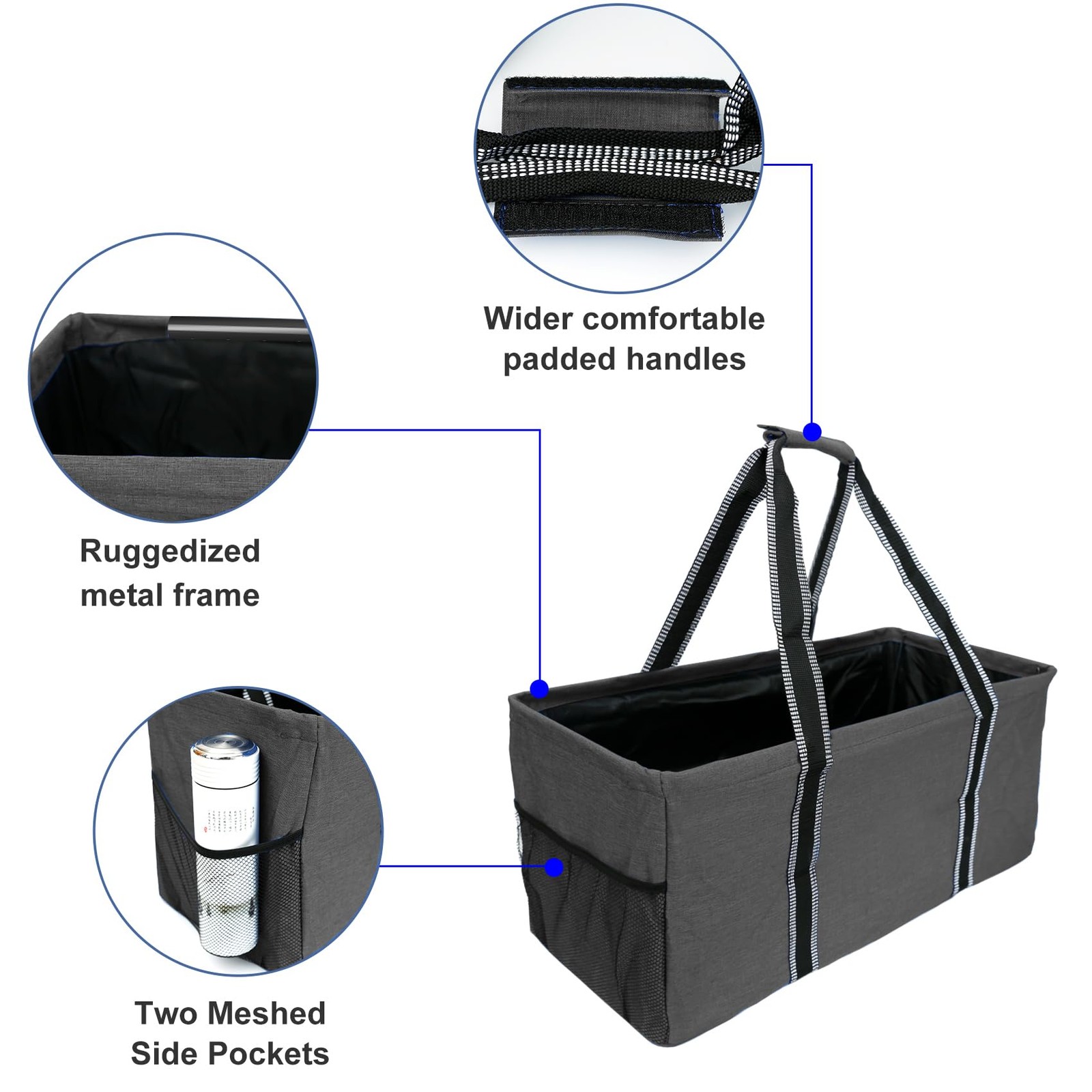 50L Utility Tote Bag Reusable Grocery Shopping Bag with Metal Frame Extra Lar…