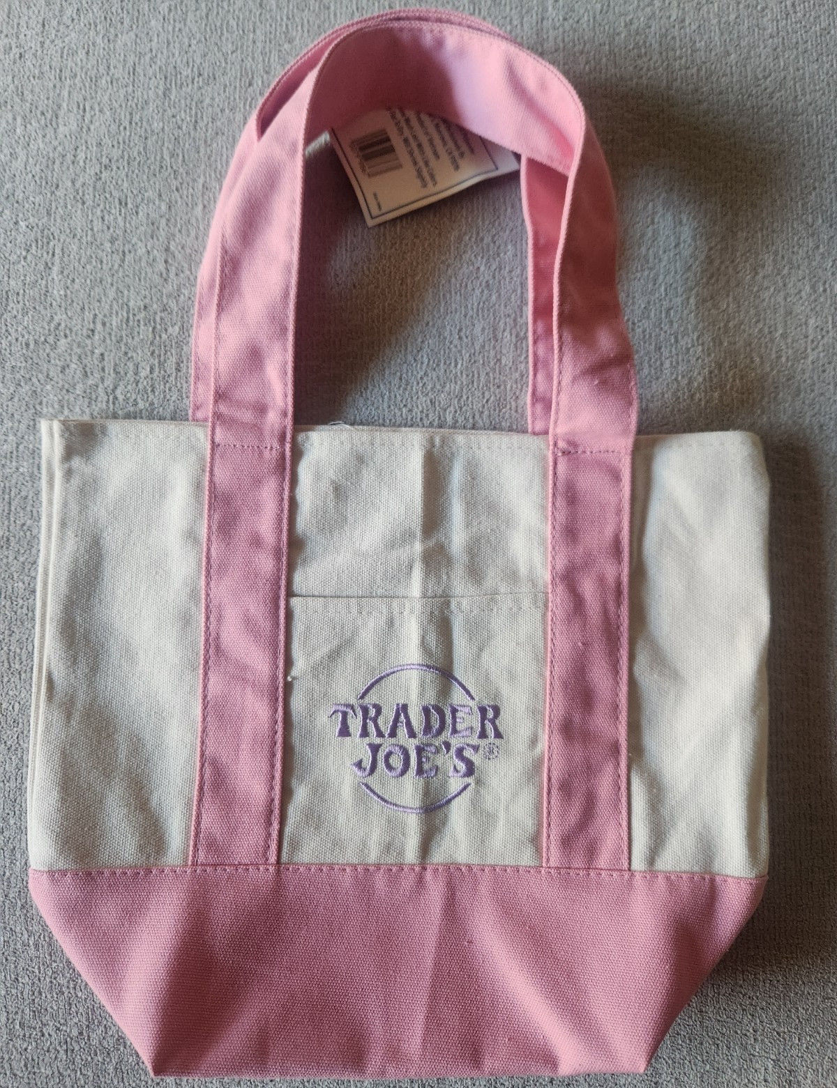 Trader Joe’s Small Reusable Tote Bag Pink/White Colorblock 13x6x11 Canvas